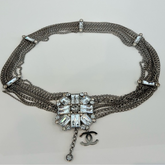 CHANEL SILVER TONE CHAIN CRYSTAL EMBELLISHED BELT NWOTS! - Picture 14 of 17
